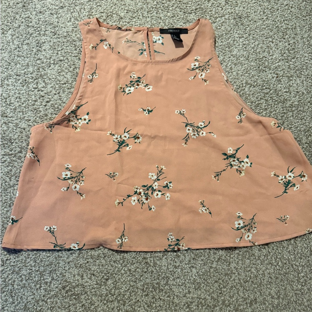 Forever 21 Floral Peach Sleeveless Top